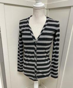 Black and Grey Striped Cardigan with Buttons