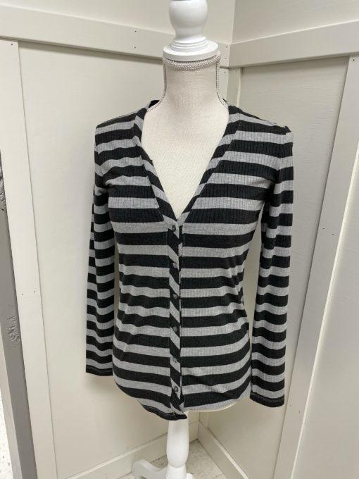 Black and Grey Striped Cardigan with Buttons