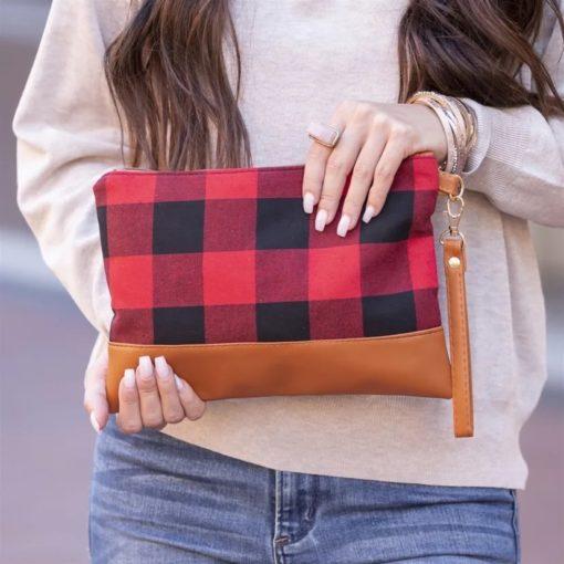 red plaid clutch