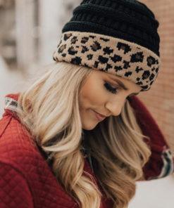 BALCK HAT WITH LEOPARD TRIM