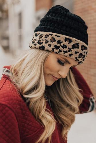 BALCK HAT WITH LEOPARD TRIM