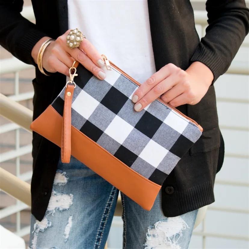 Black and White Plaid Clutch