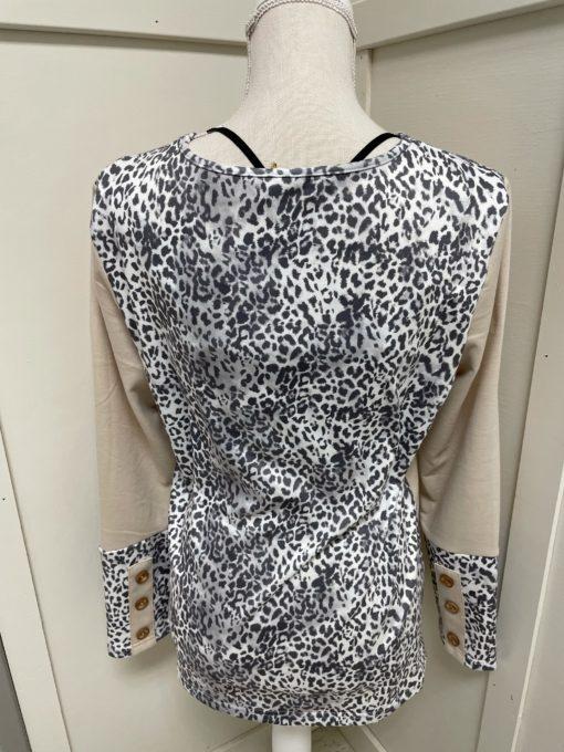 Tan Leopard Long Sleeve with Buttons Back view
