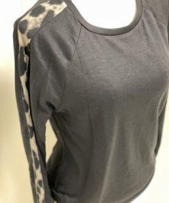 Black French Terry Top with Leopard Print Sleeves