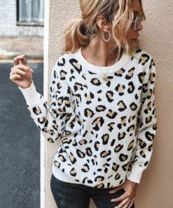 White Leopard Sweater with Model