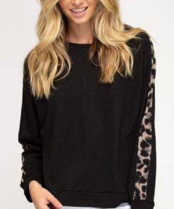 Cute Black Long Sleeve with Leopard Sleeve