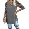 Gray Long Leopard Sleeve Tunic