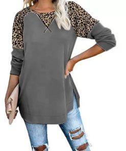 Gray Long Leopard Sleeve Tunic