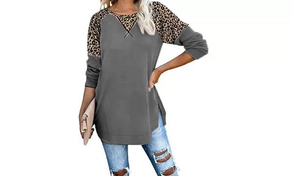 Gray Long Leopard Sleeve Tunic