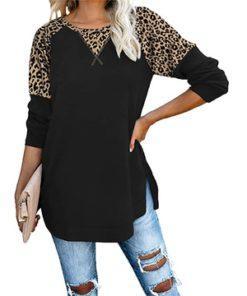 Black Long Leopard Sleeve Tunic