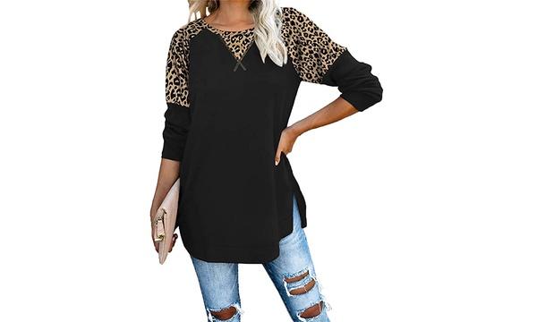 Black Long Leopard Sleeve Tunic