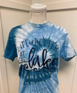 WOMEN'S BLUE TIE-DYE T-SHIRT LIFE IS BETTER AT THE LAKE