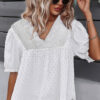 White cap sleeve raised dot bohemian top