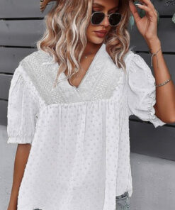 White cap sleeve raised dot bohemian top