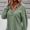 Womens Olive Button Henley Long Sleeve