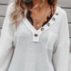 Womens White Button Henley Long Sleeve PRODUCT