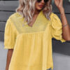 Yellow cap sleeve raised dot bohemian top